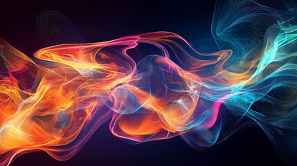 Obraz premium Vibrant neon waves forming an abstract high-tech background with flowing energy