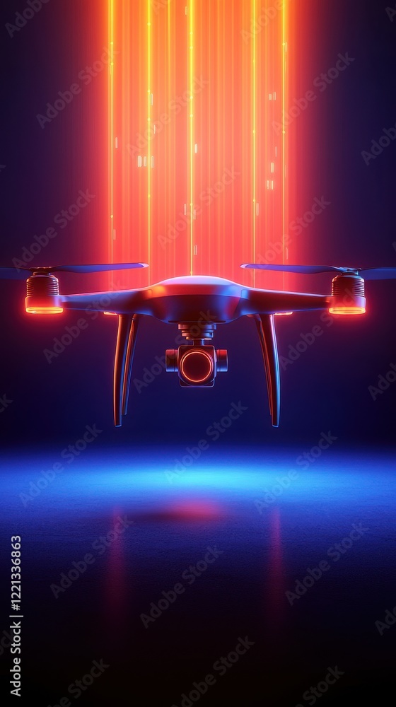 Poster futuristic medical drone glowing with data projections -tech environment abstract viewpoint science 