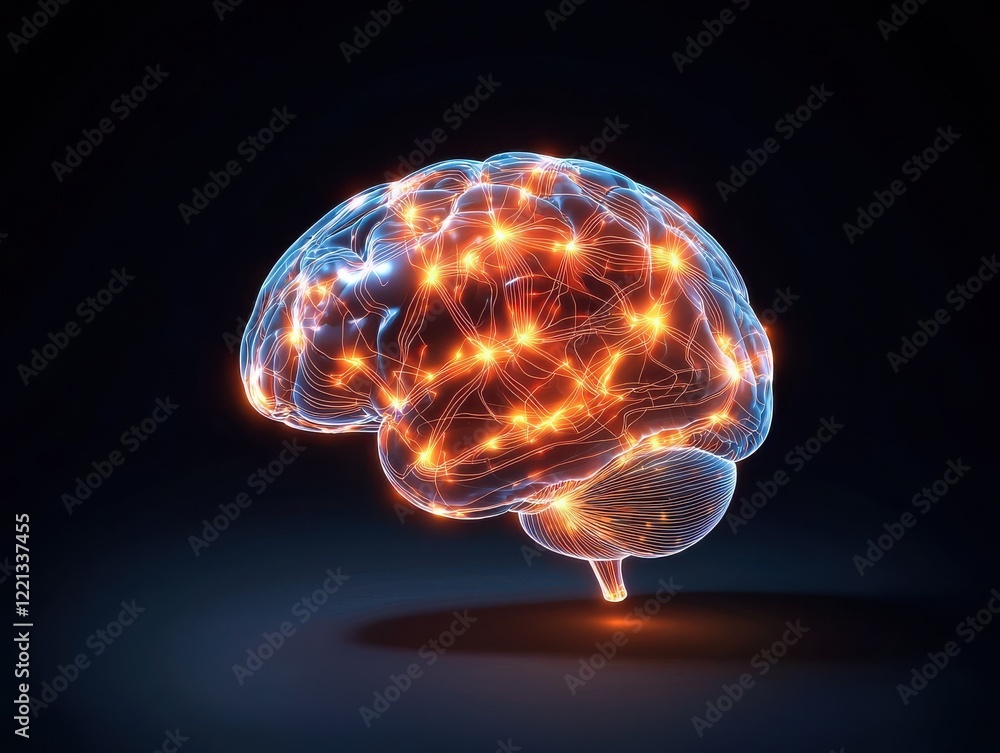 Poster dynamic neural connections abstract glowing brain display digital art technology dark background con