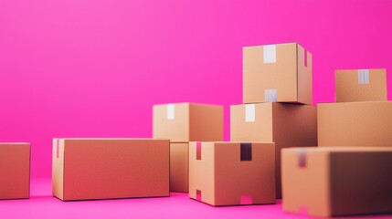 Obraz premium Cardboard boxes in a pink minimalist studio setting