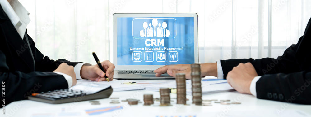 Poster customer relationship management system on brisk computer for crm business and enterprise