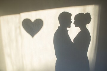 A couple's shadows create a heart shape against a window, symbolizing love and connection on Valentine's Day.