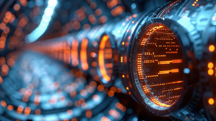 Futuristic technology background featuring glowing circular patterns and intricate details, creating sense of depth and innovation