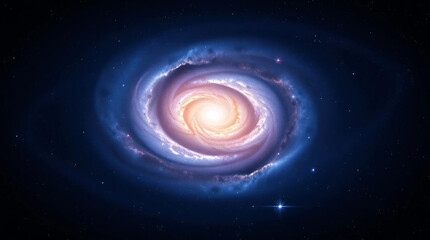 A view from space to a spiral galaxy and stars. Universe filled with stars, nebula and galaxy