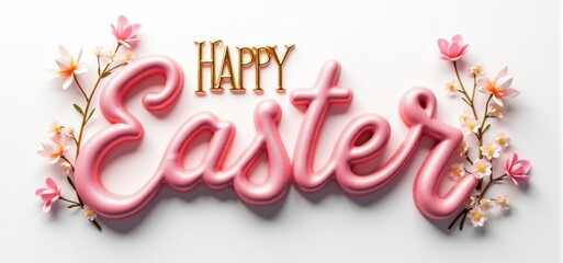 "Happy Easter" Lettering with Artificial Flowers