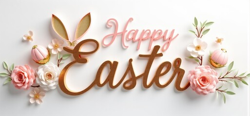 "Happy Easter" Lettering with Paper Flowers and Easter Eggs