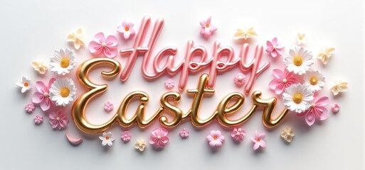"Happy Easter" Lettering with Paper Flowers
