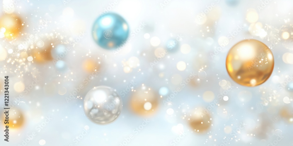 Poster colorful shimmering spheres with sparkling bokeh effect in soft pastel background