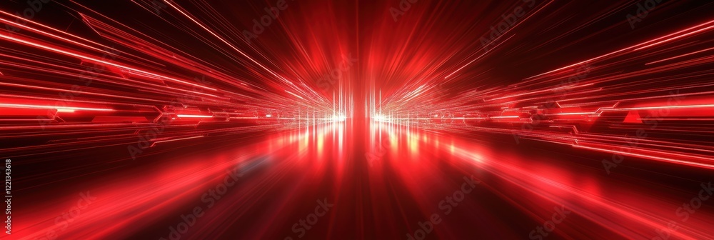 Poster dynamic red light burst with radiating lines and reflections creating a futuristic atmosphere