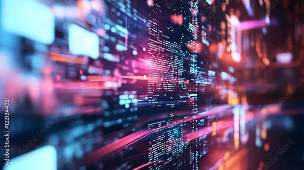 Poster abstract digital data stream vibrant visualization of information technology