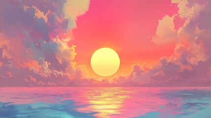 Fototapeta premium Serene Sunset Over Calm Ocean Waters