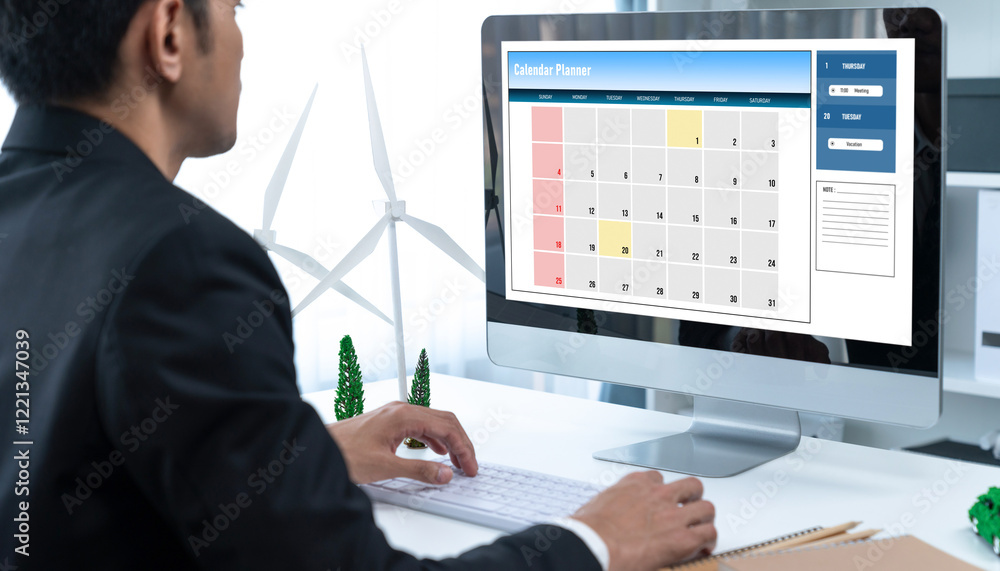 Aufkleber calendar on computer software application for brisk schedule planning for personal organizer and onl