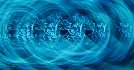 Abstract whirl. Blur lines. Blue color sparkling circling flows lens flaring defocused gleaming...