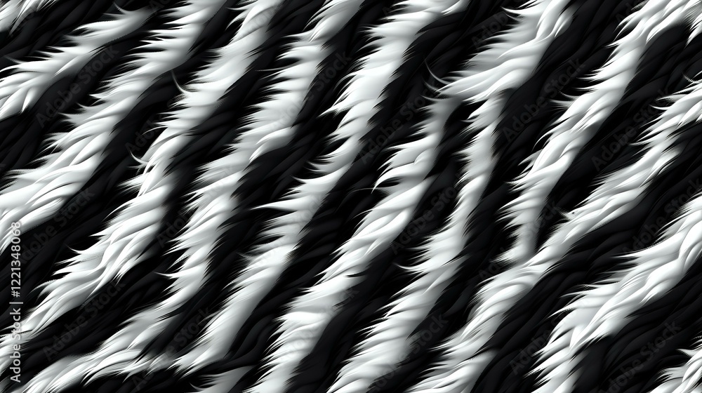 Poster abstract diagonal wavy stripes pattern in black and white creating dynamic optical illusion effect. 