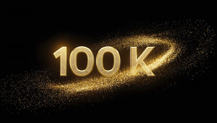 100k golden letters on black background. Celebration Number Counter 3D Animation. 100000 followers subscribers celebration thank you fans with transparency.