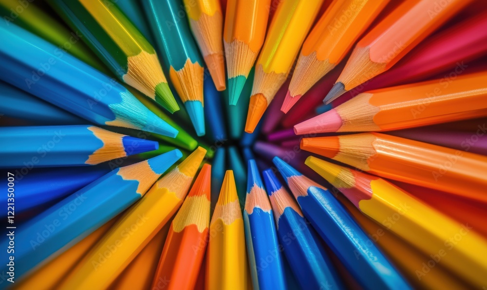 Aufkleber vibrant array of colored pencils arranged in a circular pattern showcasing a spectrum of colors from