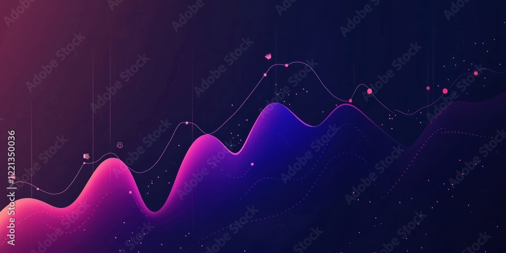Poster abstract data visualization with colorful wave patterns and digital elements representing analytics 
