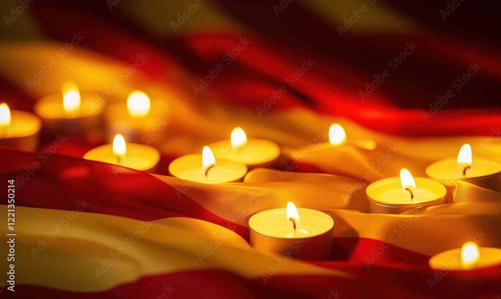 Poster candles illuminating catalan flag symbolizing unity and remembrance