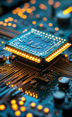 a close up of a circuit with yellow lights