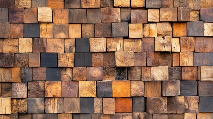 This is an image depicting a closeup of a wall constructed from wooden squares