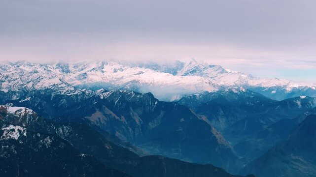 serene panoramic aerial view of Nanda Devi peaks in the Himalayas