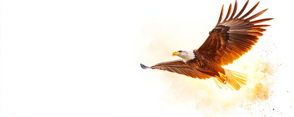 Fototapeta premium Majestic eagle soaring across dramatic sunset, showcasing its powerful wings