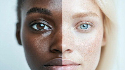 Celebrating Diverse Beauty A Close Up Portrait of Two Women Showcasing Different Skin Tones and Textures
