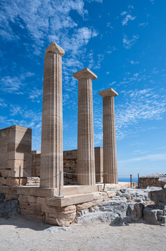Athena Lindia temple of Lindos, Rhodes, captured on a sunny day
