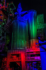 Illuminated part of the public industrial park, Landschaftspark Duisburg-Nord