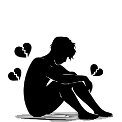 silhouette of a person with broken hearts