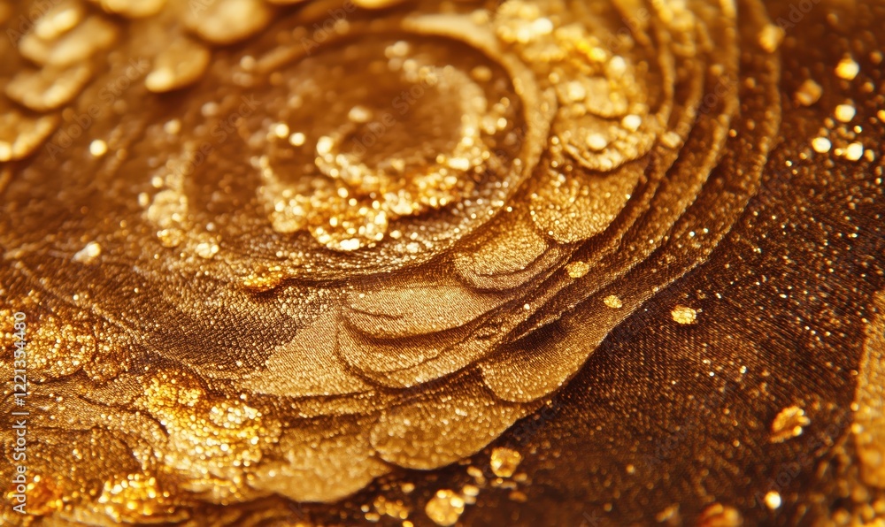 Poster golden abstract texture with swirling patterns and shimmering details, showcasing intricate layers a