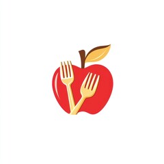 Fototapeta premium Healthy Eating, Apple Logo, Fork, Nutrition, Food, Health, Diet