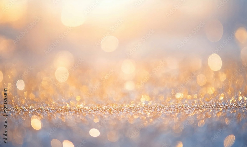 Poster bokeh effect of dew drops on surface with soft golden light