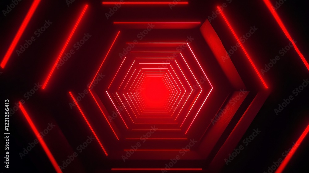 Poster dynamic red and black hexagon motion background, vibrant geometric patterns in continuous movement, 