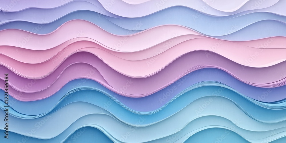 Poster colorful wavy paper layers in soft pastel tones creating a serene abstract background
