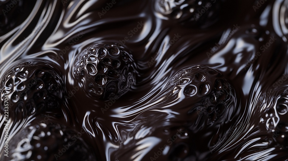 Poster rich dark chocolate texture with abstract swirls and embedded spherical details