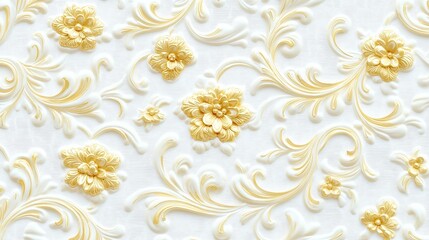 Ornate Golden Baroque Wallpaper, featuring lavish detailing and luxurious textures, ideal for classic interiors, enhances spaces with opulence and timeless elegance