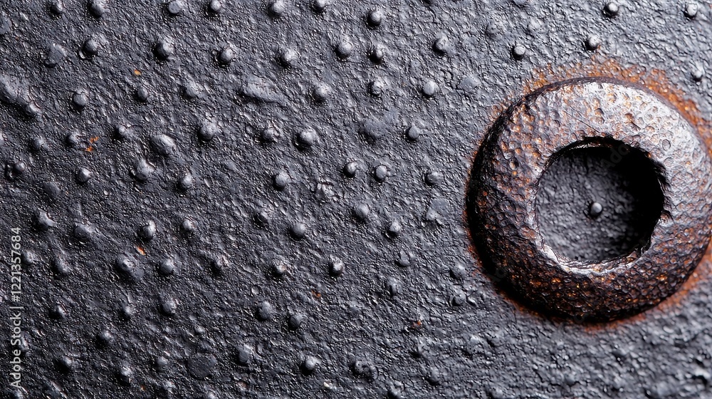 Poster pitted metal surface, featuring small indentations and a weathered texture, perfect for enhancing ar