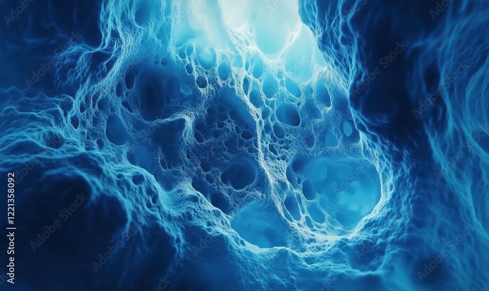 Poster abstract blue organic structure with intricate patterns and textures resembling cellular or microsco