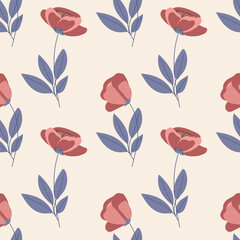Seamless floral pattern with poppies. Cute pastel background, print, design for packaging.