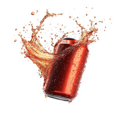 Splashing soda can with liquid on a transparent background, ideal for ads