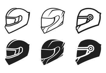 Set of Motorcycle Helmet silhouette Vector
