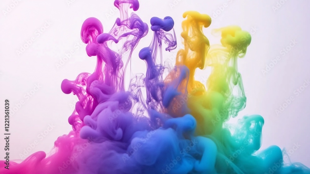 Poster colorful abstract ink in water with a vibrant display of rainbow hues creating a dynamic flow
