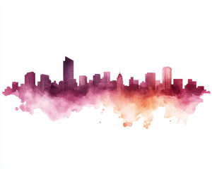 Obraz premium watercolor skyline featuring gradient of red and orange hues, creating vibrant cityscape