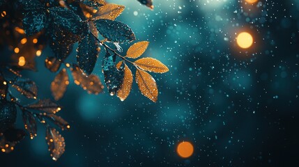 Autumn leaves, rain, bokeh background, night, website banner
