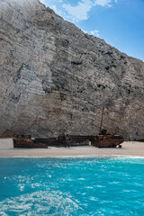 Famous Navagio Beach located on the island of Zakynthos in Greece