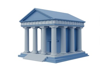 Fototapeta premium A 3D rendering of a classical bank building with Greek style columns and a triangular roof isolated on white background