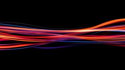Abstract glowing lines flowing gracefully across a stark black background creating movement