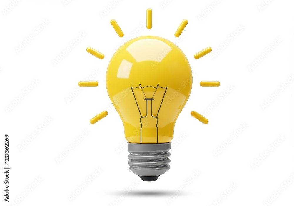 Aufkleber a 3d representation of a yellow lightbulb with a shiny surface and a gray screw base isolated on whi