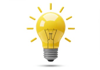 A 3D representation of a yellow lightbulb with a shiny surface and a gray screw base isolated on white background